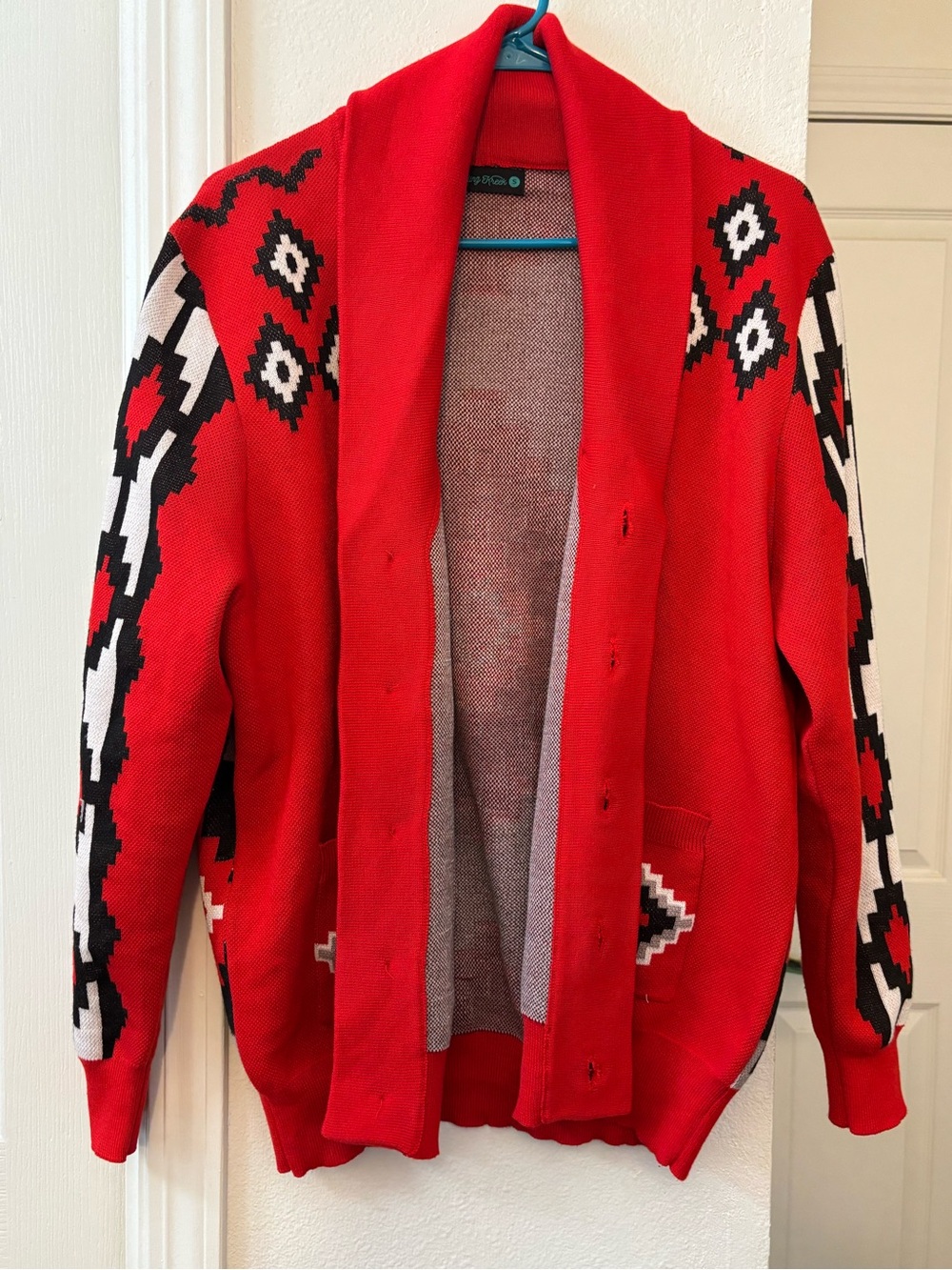 Red Aztec Open-Front Cardigan